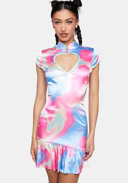 Amour Satin Heart Cut-Out Mini Dress