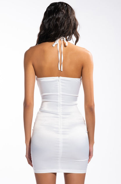 50 SHADES OF SLAY LACE UP SATIN RUCHED MINI DRESS