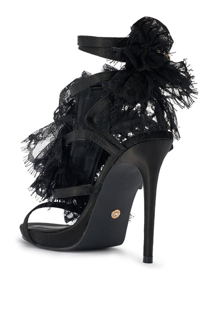 AKIRA GOLD BARRISTER BLACK LACE DETAIL STILETTO SANDAL