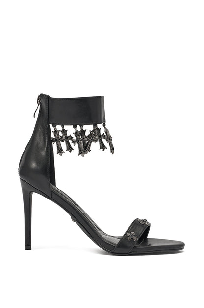 AKIRA GOLD CLERGY BLACK EMBELLISHED SEXY STRAP STILETTO HEEL