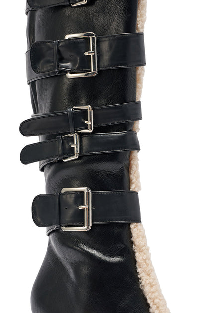 AKIRA GOLD FIERO BLACK PU AND SHERPA BUCKLE