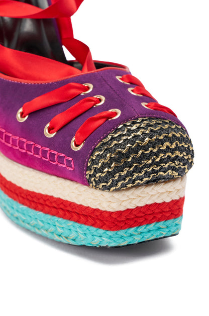 AKIRA GOLD FONTEYN RED MULTI CHUNKY PLATFORM LACE UP PUMP