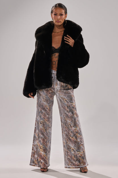 ADDICTED TO YOU METALLIC SNAKE WIDE LEG DENIM