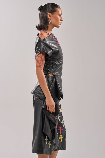 ALEXA FAUX LEATHER BLOUSE