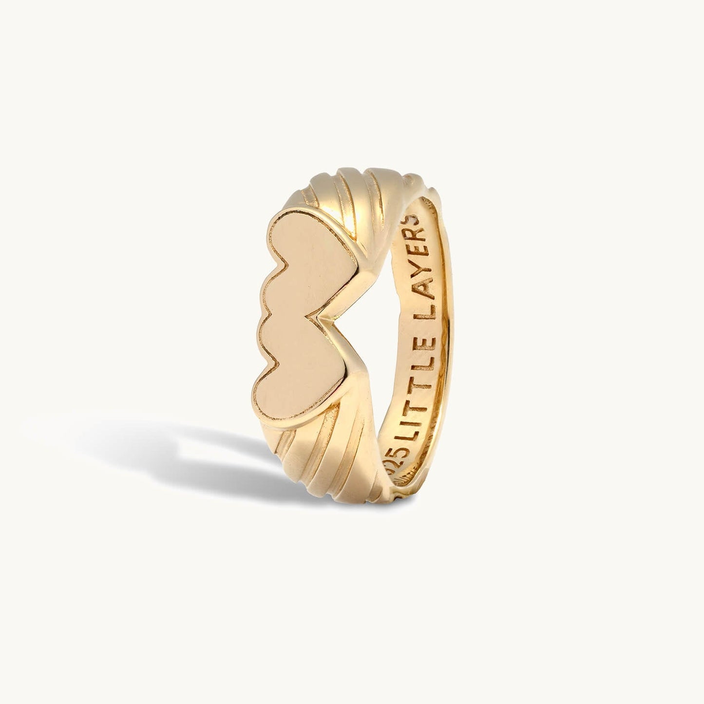 Gold Double Heart Signet Engravable Ring