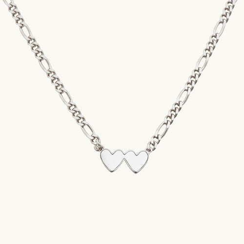 Silver Double Heart Engravable Necklace
