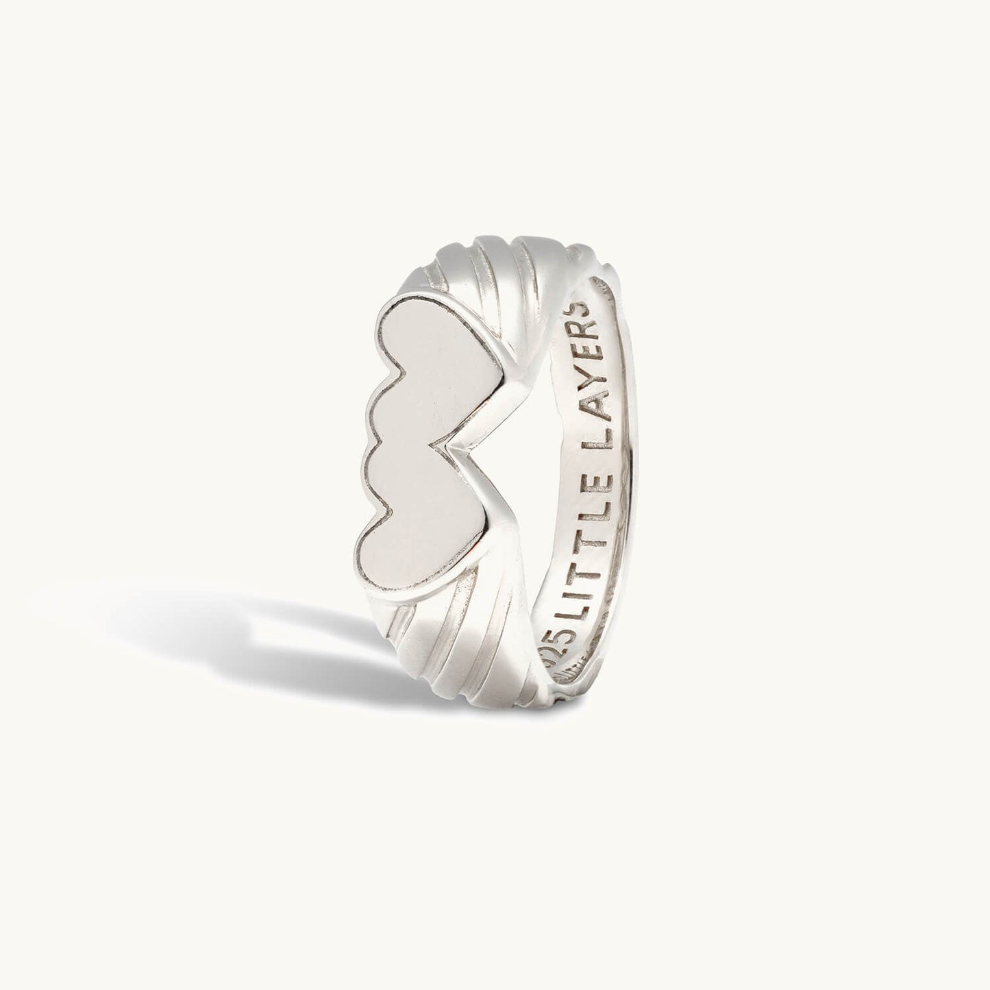 Silver Double Heart Signet Engravable Ring