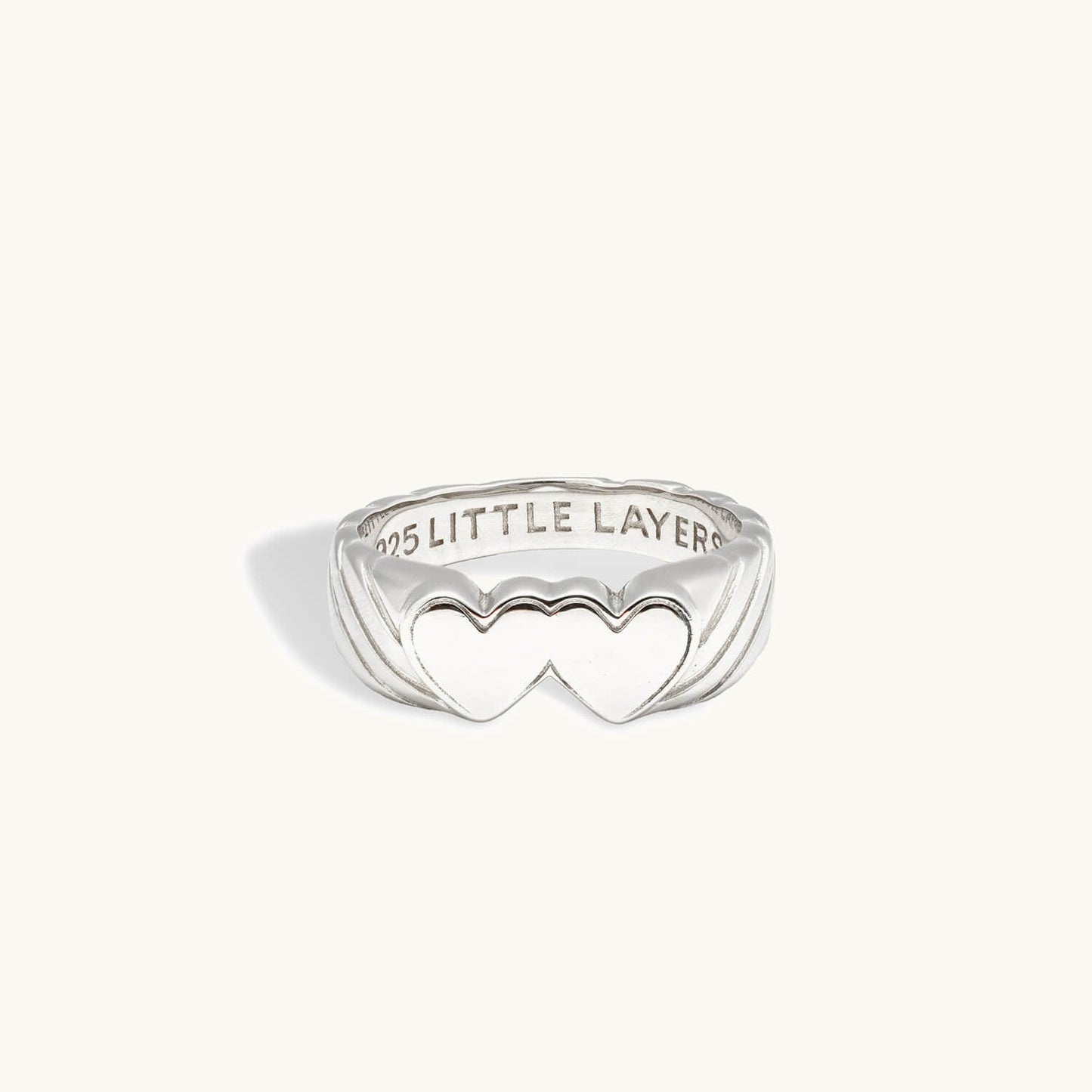 Silver Double Heart Signet Engravable Ring