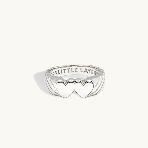 Silver Double Heart Signet Engravable Ring