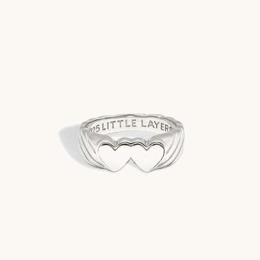 Silver Double Heart Signet Engravable Ring