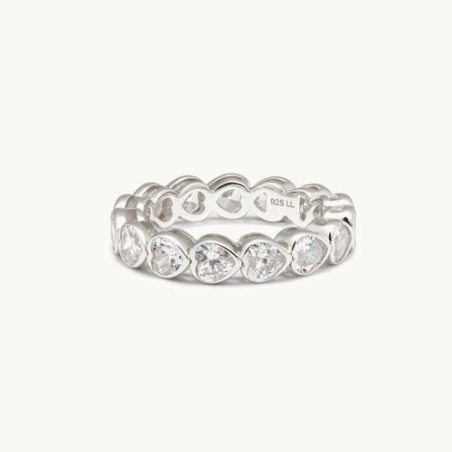 CZ Heart Eternity Band Ring (Silver)