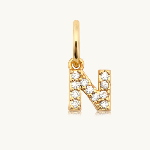 Dripping Words Charm- CZ Letter N
