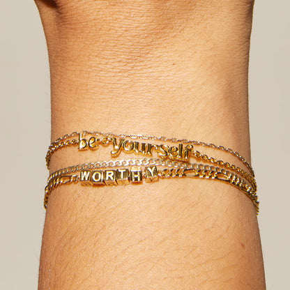 Custom Tiny Words Bracelet- Figaro Chain