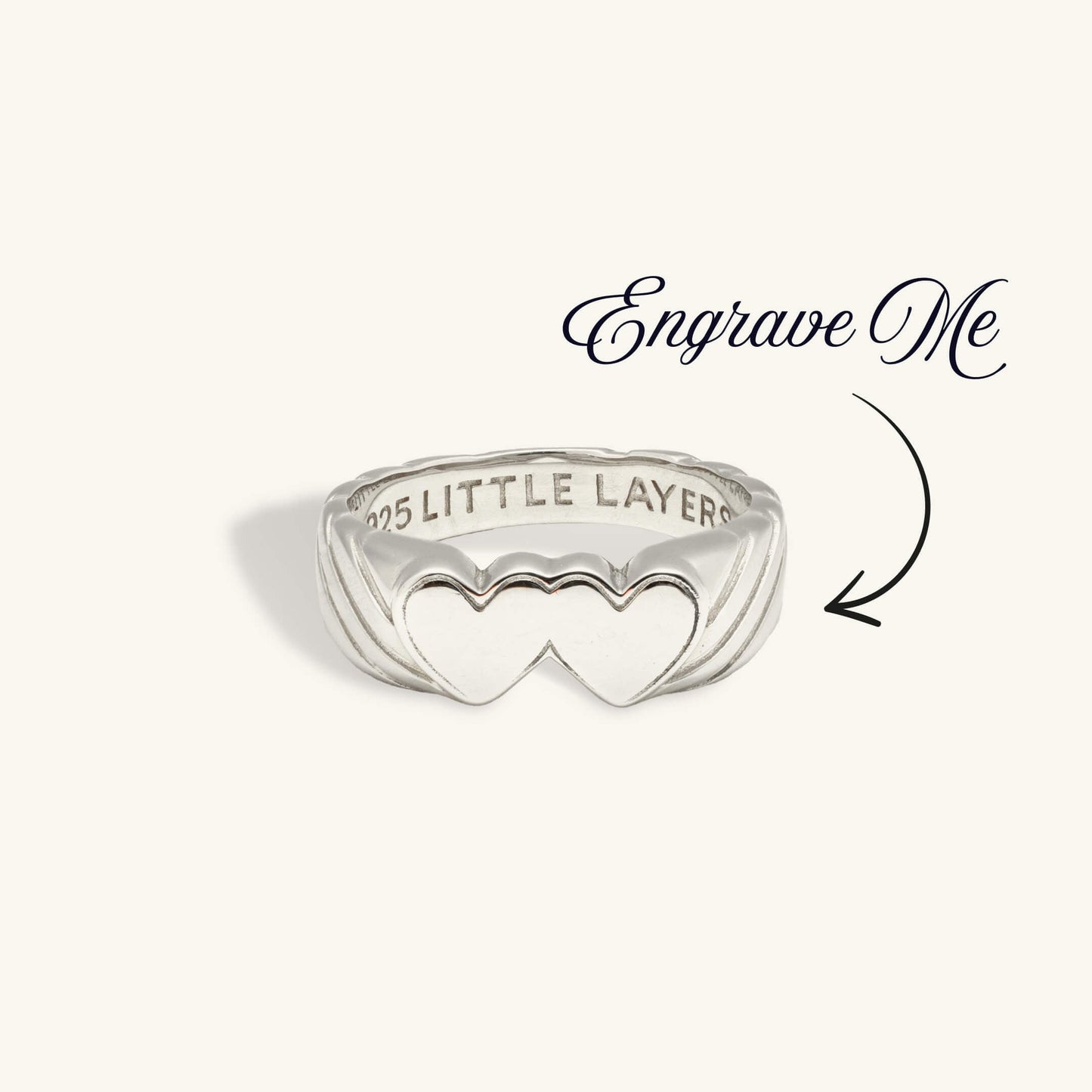 Silver Double Heart Signet Engravable Ring