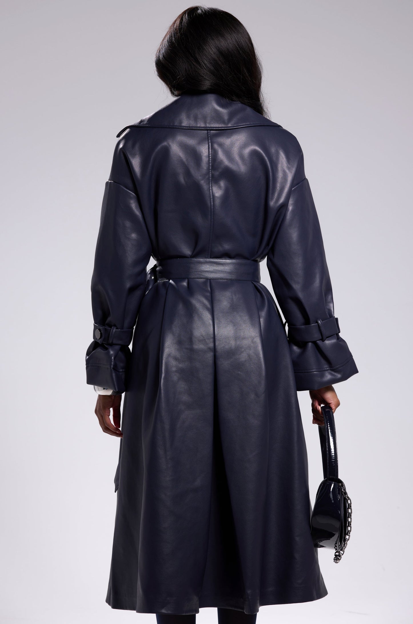ALINNA FAUX LEATHER TRENCH IN NAVY