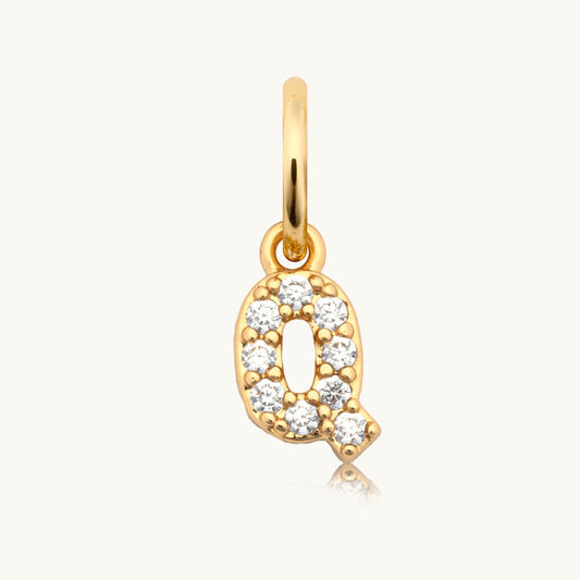 Dripping Words Charm- CZ Letter Q