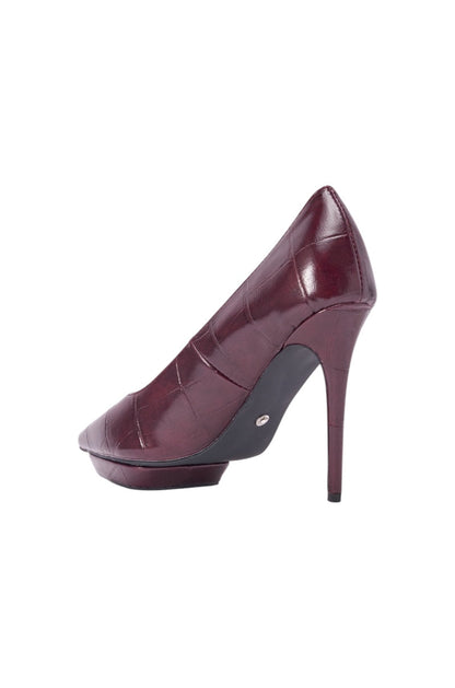 AKIRA GOLD SKYSCRAPER BURGUNDY PLATFORM STILETTO PUMP