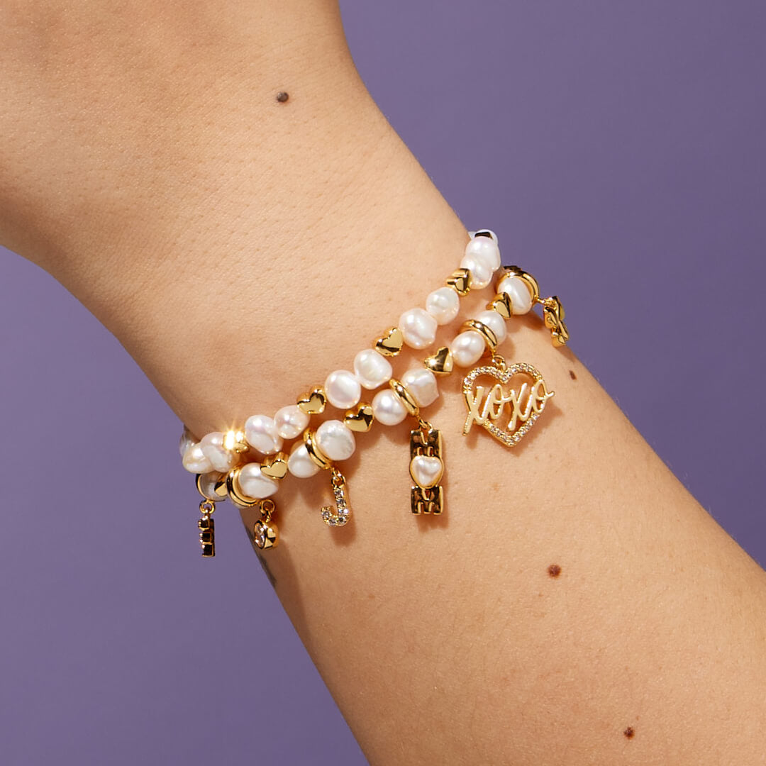 White Hearts by the Pearl Bracelet Base