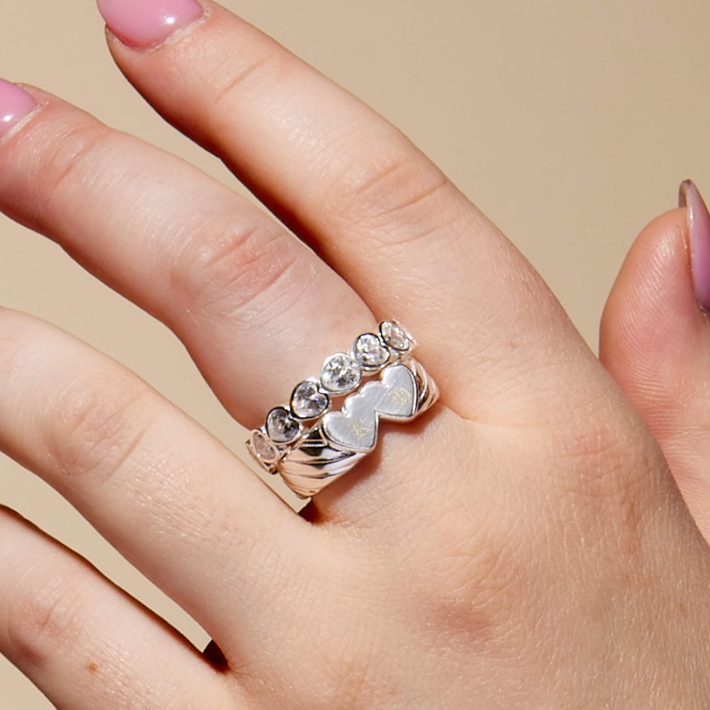 Silver Double Heart Signet Engravable Ring