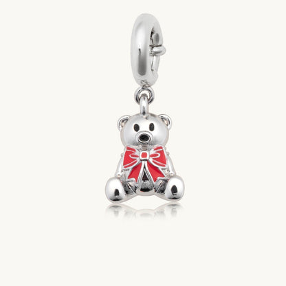 Silver Holiday Teddy Bear Charm