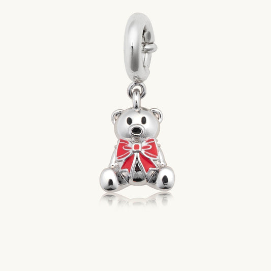 Silver Holiday Teddy Bear Charm