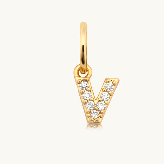 Dripping Words Charm- CZ Letter V