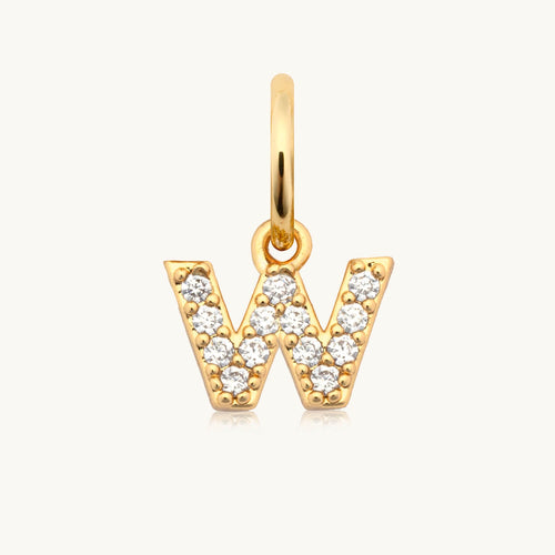 Dripping Words Charm- CZ Letter W