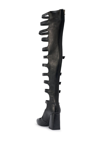 AKIRA GOLD YVETTE BLACK OVER THE KNEE MARY JANE BOOT
