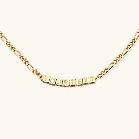 Custom Tiny Words Necklace- Figaro Chain