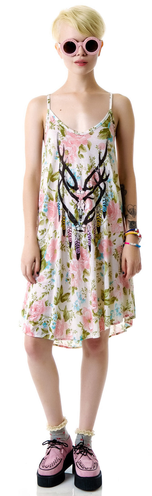 Antler Feathers Slip Dress